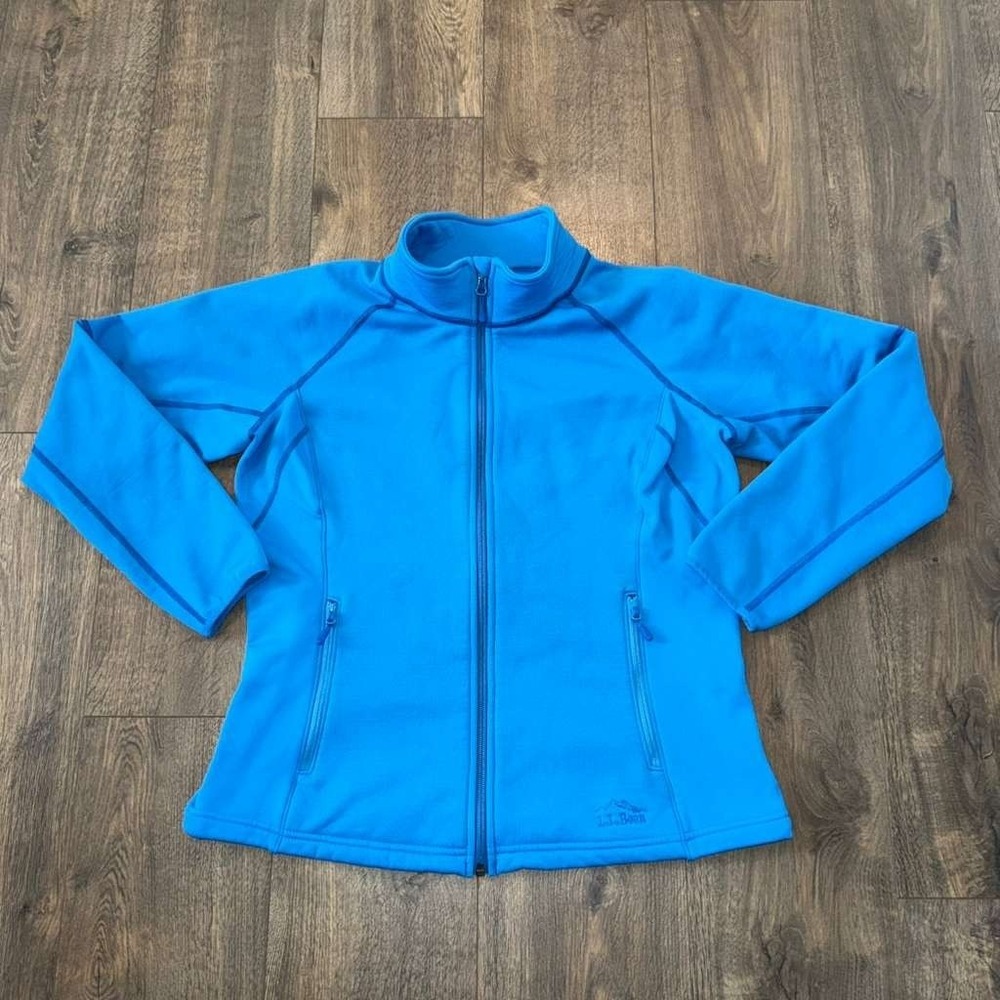 L.L Bean Women's Sz LP Fleece Jacket Full Zip Blue Hiking Sports Outdoor Workout